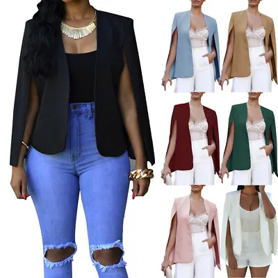 Buy Womens Cape Blazer Split Sleeve Open Front Casual Jacket Coat Workwear Outwear M • 17.99£