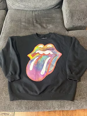 Buy H&M Sweater Womens Size Large Black Red Rolling Stones Logo Pullover Sweatshirt • 12.76£