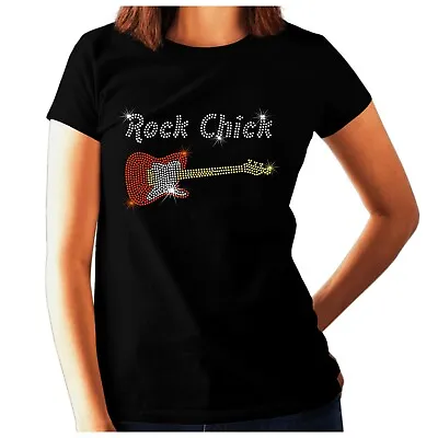 Buy ROCK CHICK Womens Rhinestone T Shirt Rock And Roll Music Crystal Design Any Size • 11.99£