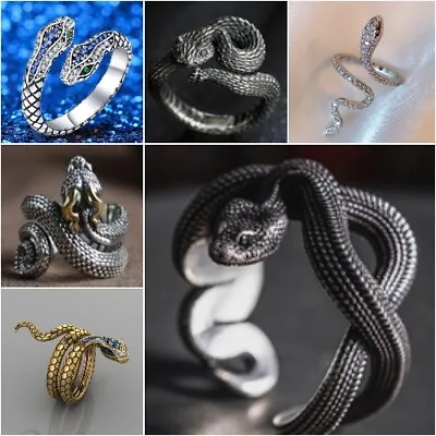 Buy Gothic Snake Ring Animal Rings For Men Women Punk Jewelry Gifts Adjustable • 3.68£
