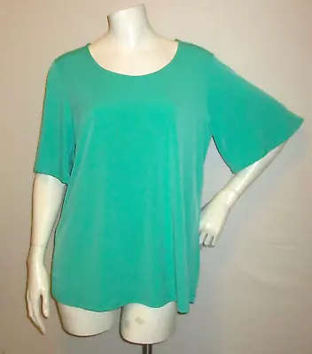 Buy Susan Graver M Top Silky Knit Soft Green Pullover Round Neck Flutter Short Slvs • 6.71£