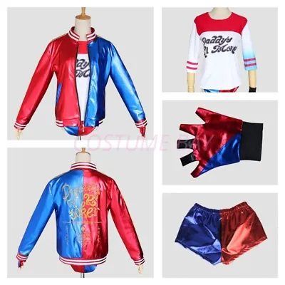 Buy Ladies Suicide Squad Costume Harley Quinn Jacket Tshirt Shorts Glove Halloween • 29.11£