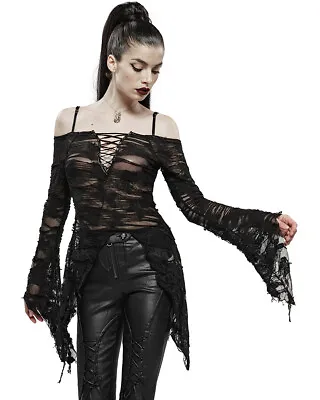 Buy Punk Rave Womens Gothic Butterfly Tunic Top Black Shredded Destroyed Apocalyptic • 19.79£