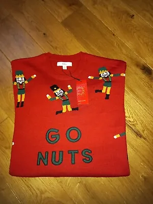 Buy Mens Marks & Spencer M&s L/s Red 'go Nuts' Crew Necked Christmas Jumper 3xl Bnwt • 19.99£