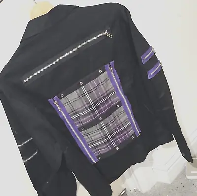 Buy 42  Chest Black Purple Zip Jacket. Punk Goth Tartan And Eyelet Detail. • 37.99£