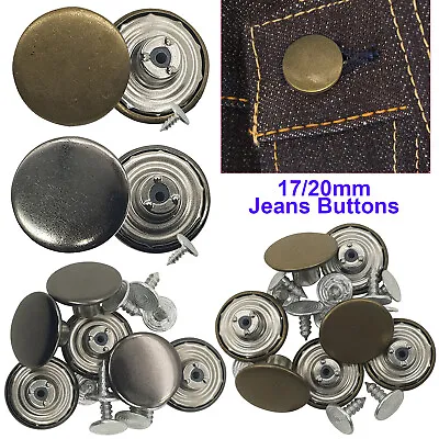 Buy 17/20MM Jeans Buttons Rivets Hammer On Denim Replacement DIY For Leather Jacket • 6.95£
