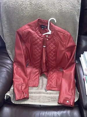 Buy NeLook Red Faux Leather Biker Jacket Size Large • 28.93£