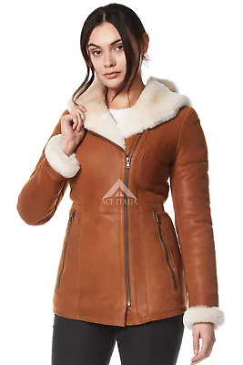 Buy Ladies Real Leather Shearling Sheepskin Jacket Short Fitted Chestnut Biker Style • 280£