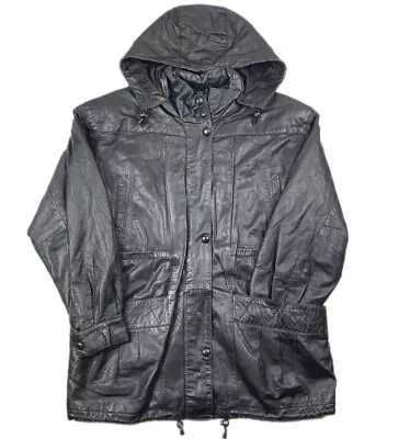 Buy Vintage Black Matrix Style Hooded Leather Jacket Mens L Pit To Pit 24” • 60£