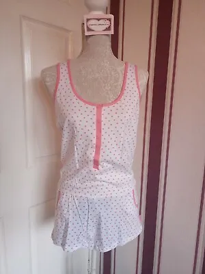 Buy Cute Ladies Pink & White Polka Dot All In One Playsuit Short PJs Pyjamas (L53) • 6£
