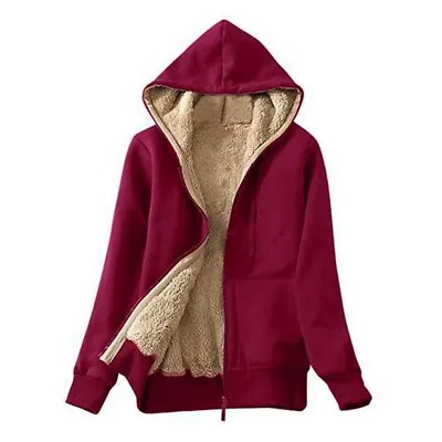 Buy Womens Fur Lined Hoodie Jacket Coat Ladies Zip Up Winter Warm Fleece Sweatshirt • 18.99£