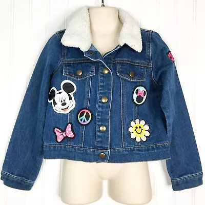 Buy Disney Minnie & Mickey Mouse Jean Denim Sherpa Collat Jacket Girls Size 5/6 EUC • 19.56£