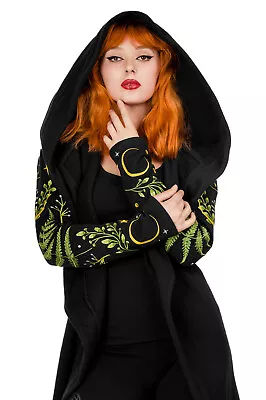 Buy Restyle - Herbal Hoodie - Long Pagan Hoodie With Fern And Crescent Embroidery • 71.95£