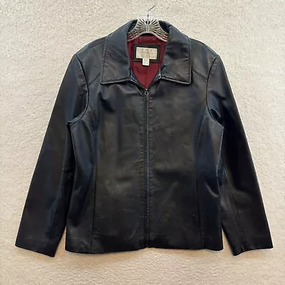 Buy 90s Y2K Vintage Black Leather Jacket L Large Womens Zip Up Red Lined • 35.05£
