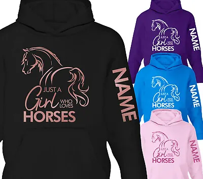 Buy Personalised Horse Hoodie Childrens Equestrian Riding Glitter Hoody Arm Print • 15.75£