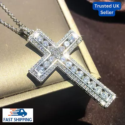 Buy 925 Sterling Silver Crystal Cross Pendant Necklace Chain Womens Men Jewellery CZ • 13.49£