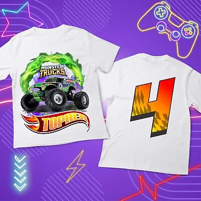 Buy Monster Truck Birthday T Shirt Grave Digger  Personalized Name Age Kids • 14.10£