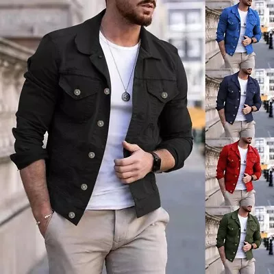 Buy Mens Jacket Coat Daily Slim Fit Solid Color Tops Winter 5 Color Button Up • 18.79£