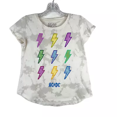 Buy ACDC Shirt Youth Extra Large Cream Neon Lighting Graphic Band Concert Tee Girls • 11.81£