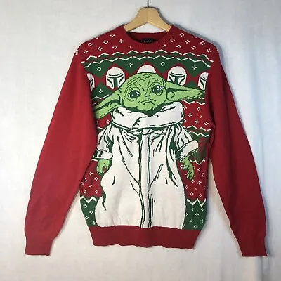 Buy Star Wars Size M Baby Yoda Christmas Pullover Sweater Red Green Cotton Blend • 24.10£