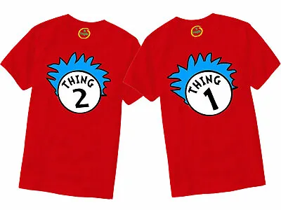 Buy Thing One 1 And Thing Two 2 T-Shirt Couples Matching Funny Costume Cat Twins Top • 10.99£