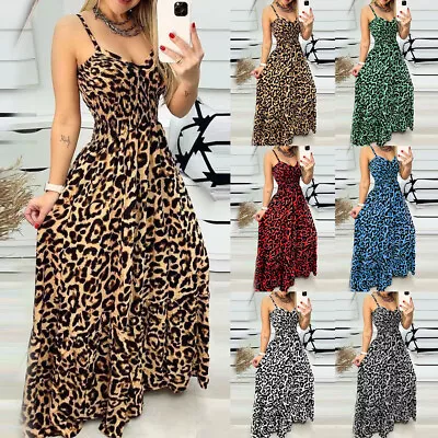 Buy Plus Size Womens Leopard Print Maxi Dress Summer Beach Holiday Strappy Sundress • 3.99£