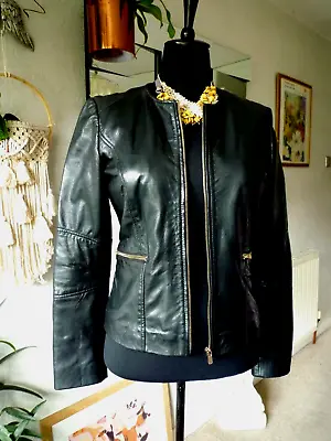 Buy Mango Black Soft Leather Jacket   - Size S • 32.50£