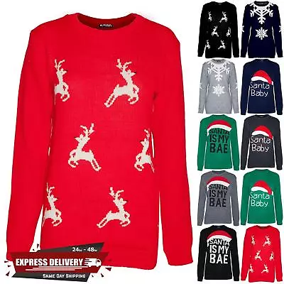 Buy Ladies Womens Xmas Chunky Knitted Crew Neck Reindeer Print Christmas Jumper Top • 12.99£