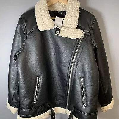 Buy H&M Varsity Jacket Size Large Womens Black Vegan Leather • 49.99£
