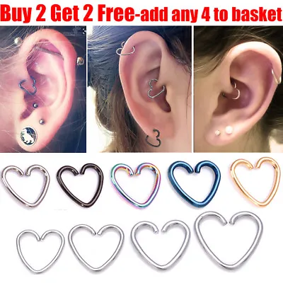 Buy Surgical Steel Heart Helix Cartilage Ring Hoop Tragus Daith Ring Hoop Earring • 0.99£