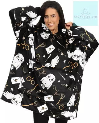 Buy Harry Potter Hedwig Womens Black Hoodie, Oversized Fleece Blanket Ladies Hoody • 42.15£