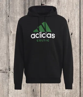 Buy Adidas Glasgow Celtic FC Logo Spellout DNA Graphic Hoodie Jumper- Black / Green • 45£
