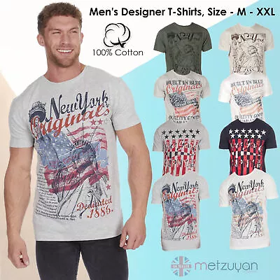 Buy Men's Printed Designer T-Shirts Pure Cotton Fashion New York America Flag M-2XL • 6.99£
