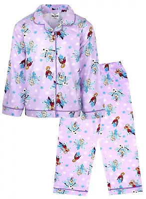 Buy Frozen Girls Pyjama Pink Button Down Winter PJ Set Elsa Anna Cotton Long Sleeve • 12.99£