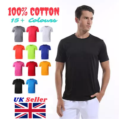 Buy Mens T Shirts Plain Cotton Short Sleeve T-shirt Tee Top Crew Neck XS To 3XL • 5.29£