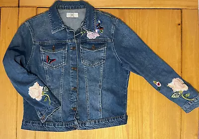 Buy Ladies New Look Embroidered Floral And Butterflies  Denim Jacket UK Size 12 • 9.99£