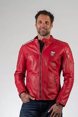 Buy Mens Genuine Leather Jacket Cafe Racer Slim Fit Vintage Duff Racing Leather Coat • 56.68£