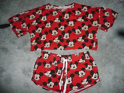 Buy Disney Mickey Mouse Shortie Pyjamas With Cropped Top Size 12/14 • 3.99£