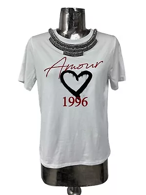Buy RIVER ISLAND T-Shirt NEW AMOUR & Neck Trim Womens Top Size UK L 16 EU384 RRP £30 • 8.99£