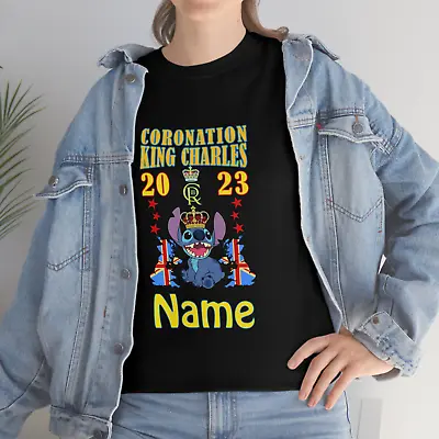 Buy Personalised CR III King Charles Coronation Lilo & Stitch T-Shirt Cartoon Top • 9.99£