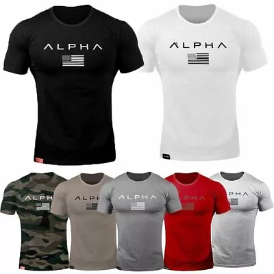 Buy Alpha Men's Gym T-Shirt Bodybuilding Fitness Training Workout Muscle Top Teehot- • 21£