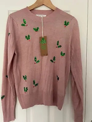 Buy Next Pink Holly Christmas Jumper. Size 12. Brand New • 15.99£