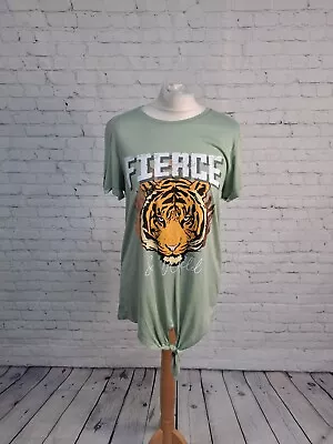Buy Green Tiger Print Round Neck T Shirt Womens Size 12 (HF06) • 6.99£