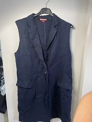 Buy Joe Browns Linen Navy Long Sleeveless Blazer Waistcoat Style Size 12 • 14.95£