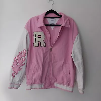 Buy Bershka Pink And White Varsity Zip Up Jacket Size M • 14.99£