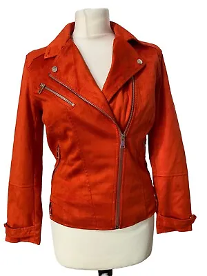 Buy River Island Size 10 Orange Faux Suede Biker Jacket  • 19.99£