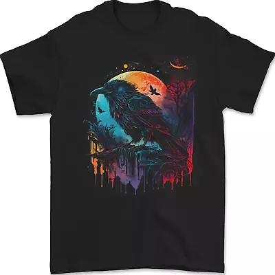 Buy A Crow With A Fantasy Moon Mens T-Shirt 100% Cotton • 10.48£