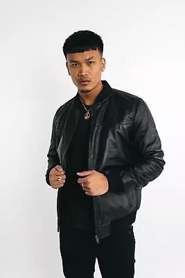 Buy Mens Leather Bomber Jacket Fashion Jacket Original Leather S-4XL • 39.99£