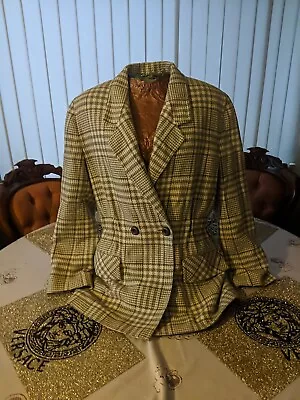 Buy Size 12 Multi Tone Mint Green Checked Wool Blend Collared Button Up Jacket  • 10£