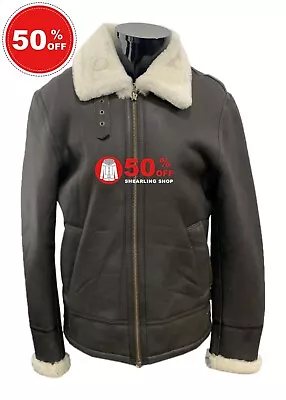 Buy Mens B3 Aviator Flying Brown White Fur Shearling Sheepskin Bomber Leather Jacket • 112.50£
